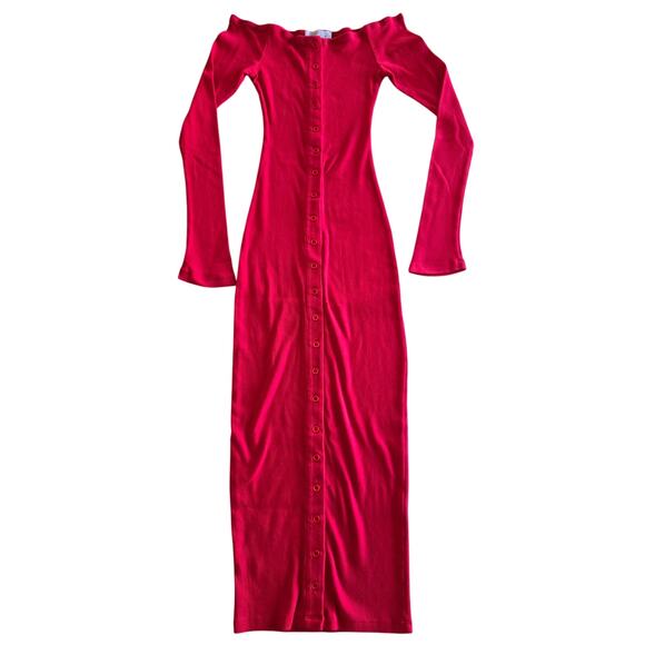 The Line by K Gaby Red Long-Sleeve Button Midi Dress XS - Picture 1 of 6